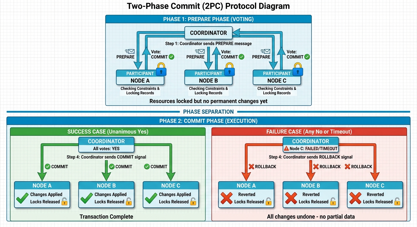 Two-Phase Commit (2PC) Protocol: Prepare and Commit Phases
